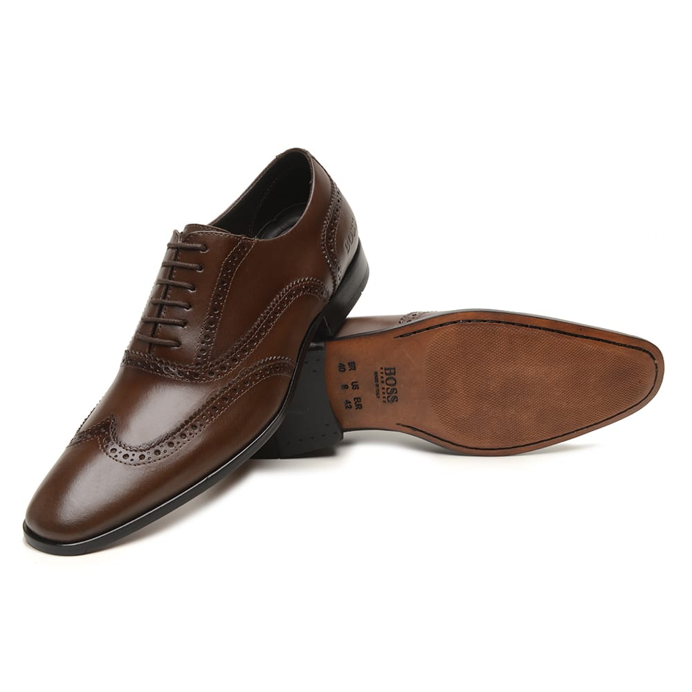 Sapato Social Brogue Boss Café em Couro