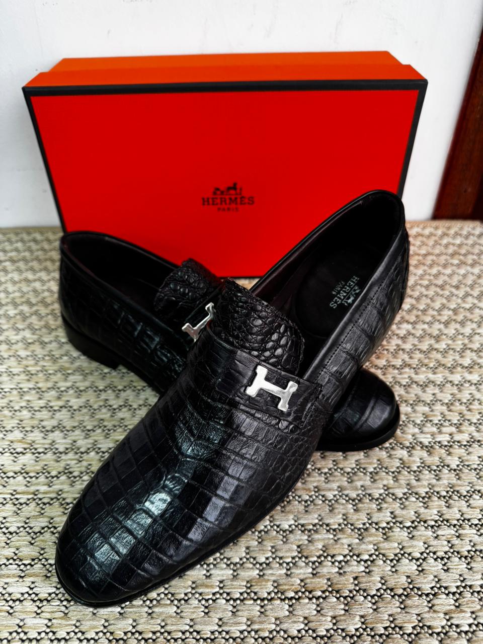 Mocassim Hermès Paris Couro Croco