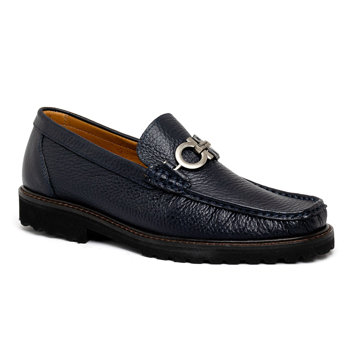 Mocassim Ferragamo David em Couro Navy