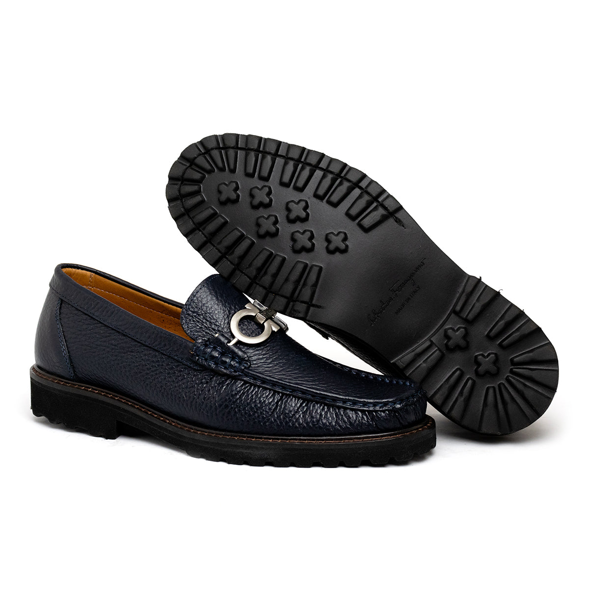 Mocassim Ferragamo David em Couro Navy