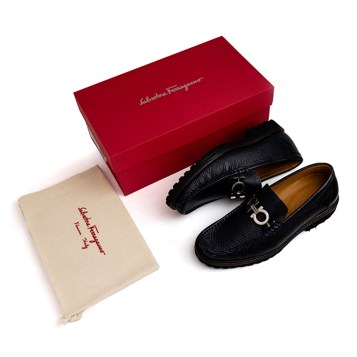 Mocassim Ferragamo David em Couro Navy